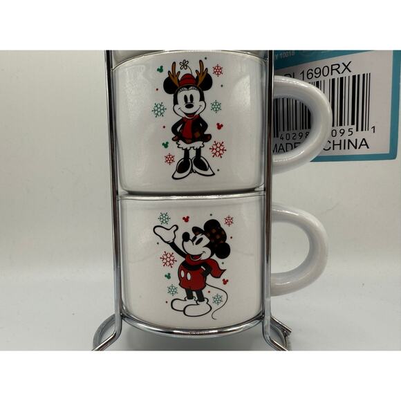 NEW Disney Holiday Mickey & Minnie Stacked Ceramic 3oz Espresso Mugs - Picture 3 of 7